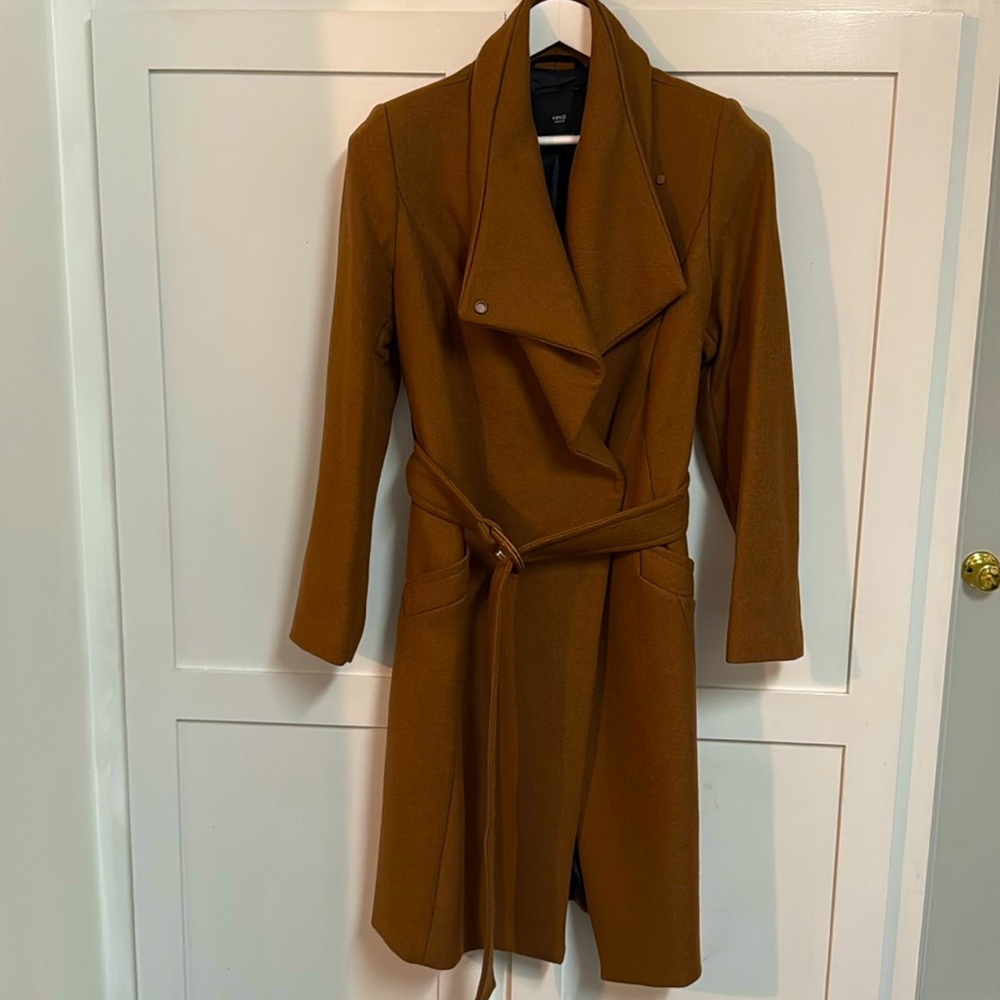 Brown Solid Longline Coat, Size M - image 1
